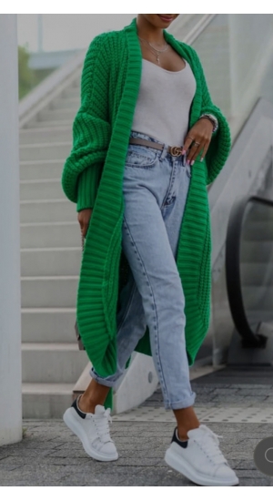 Cardigan lang tyk grøn Cardigan lang tyk grøn